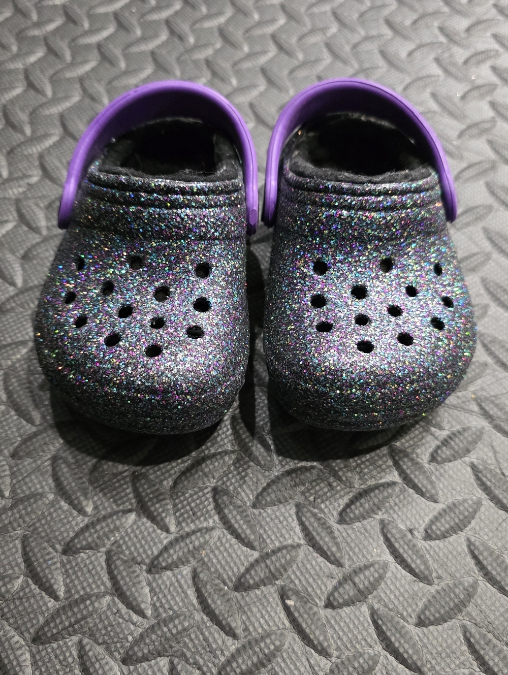 CROCS Kids Glitter Lined Clogs with Purple Heel Strap